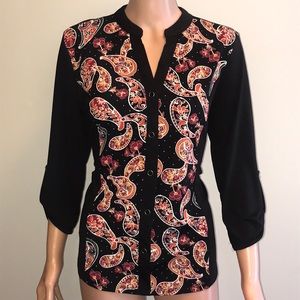 NWT ladies western paisley black blouse/top
